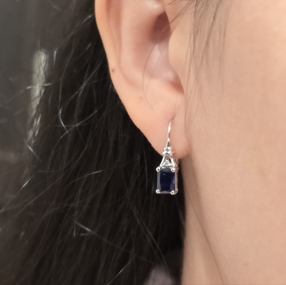 14K White Gold Blue Drop Earrings